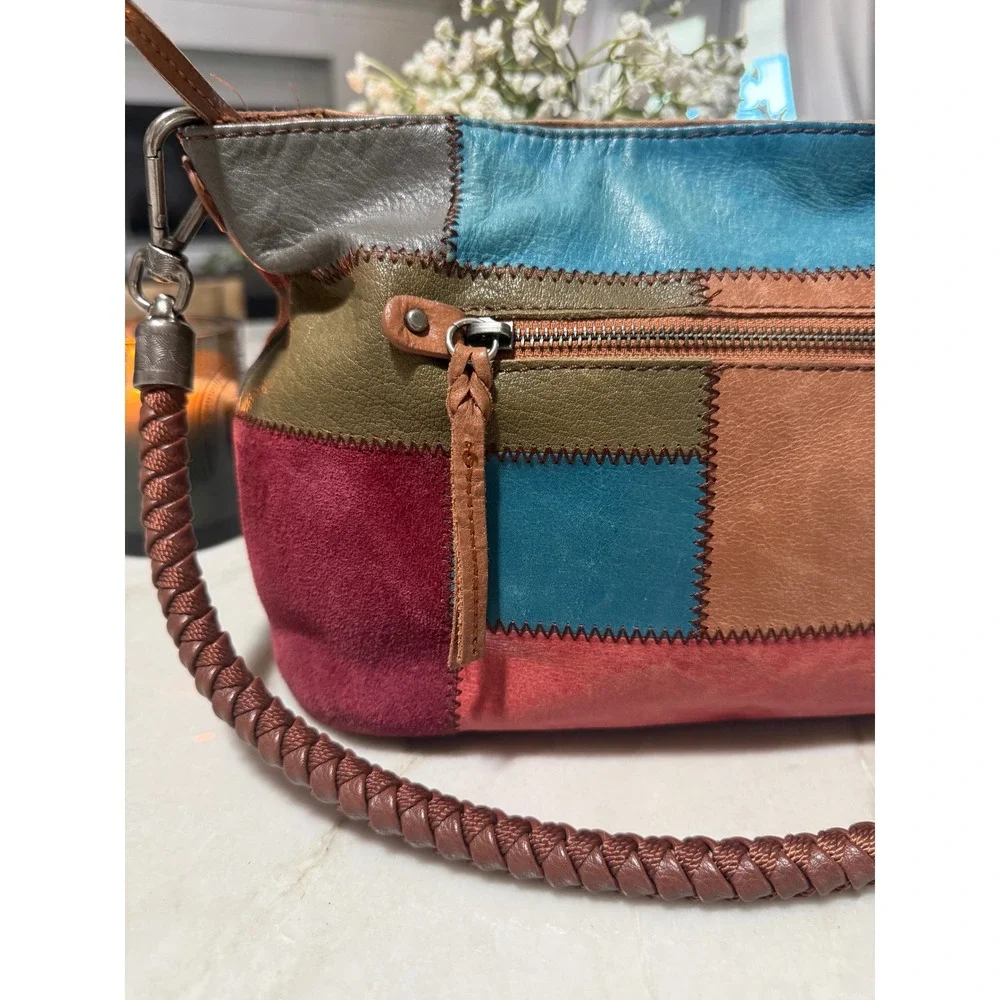 The Sak Patchwork Leather Suede Hobo Bag Multicolor Braided Handle Boho